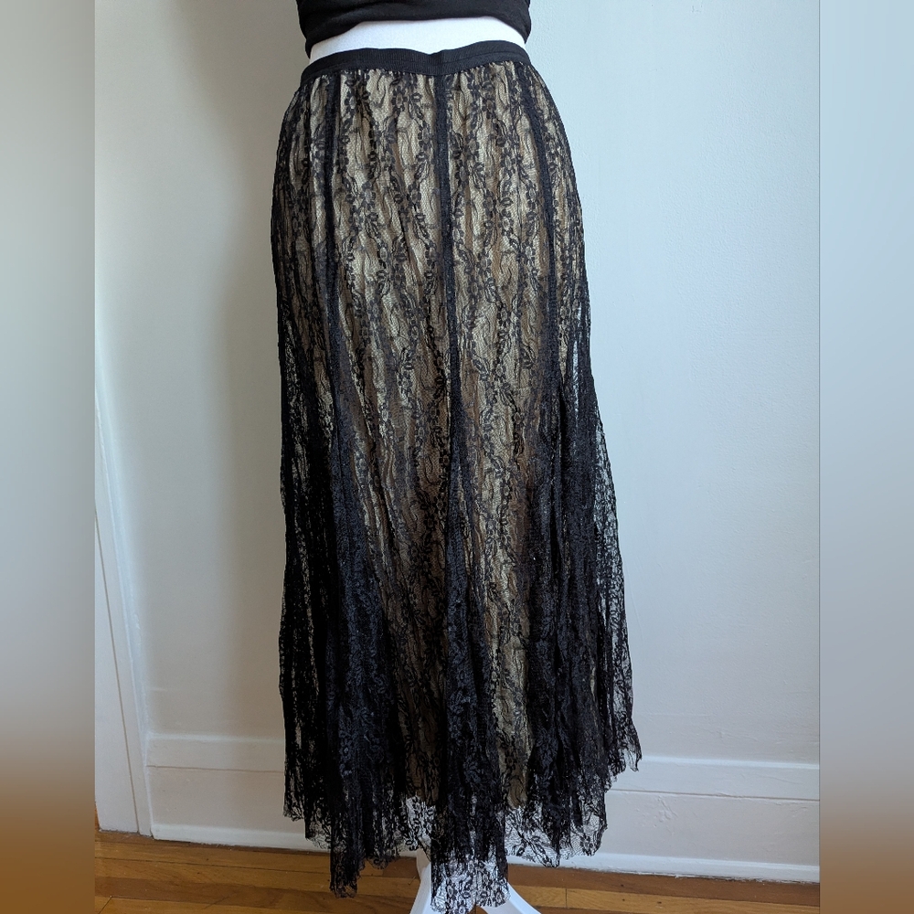 Vintage Laura Ashley 90s Gothic Pleated Lace Maxi Skirt Witchy Fall